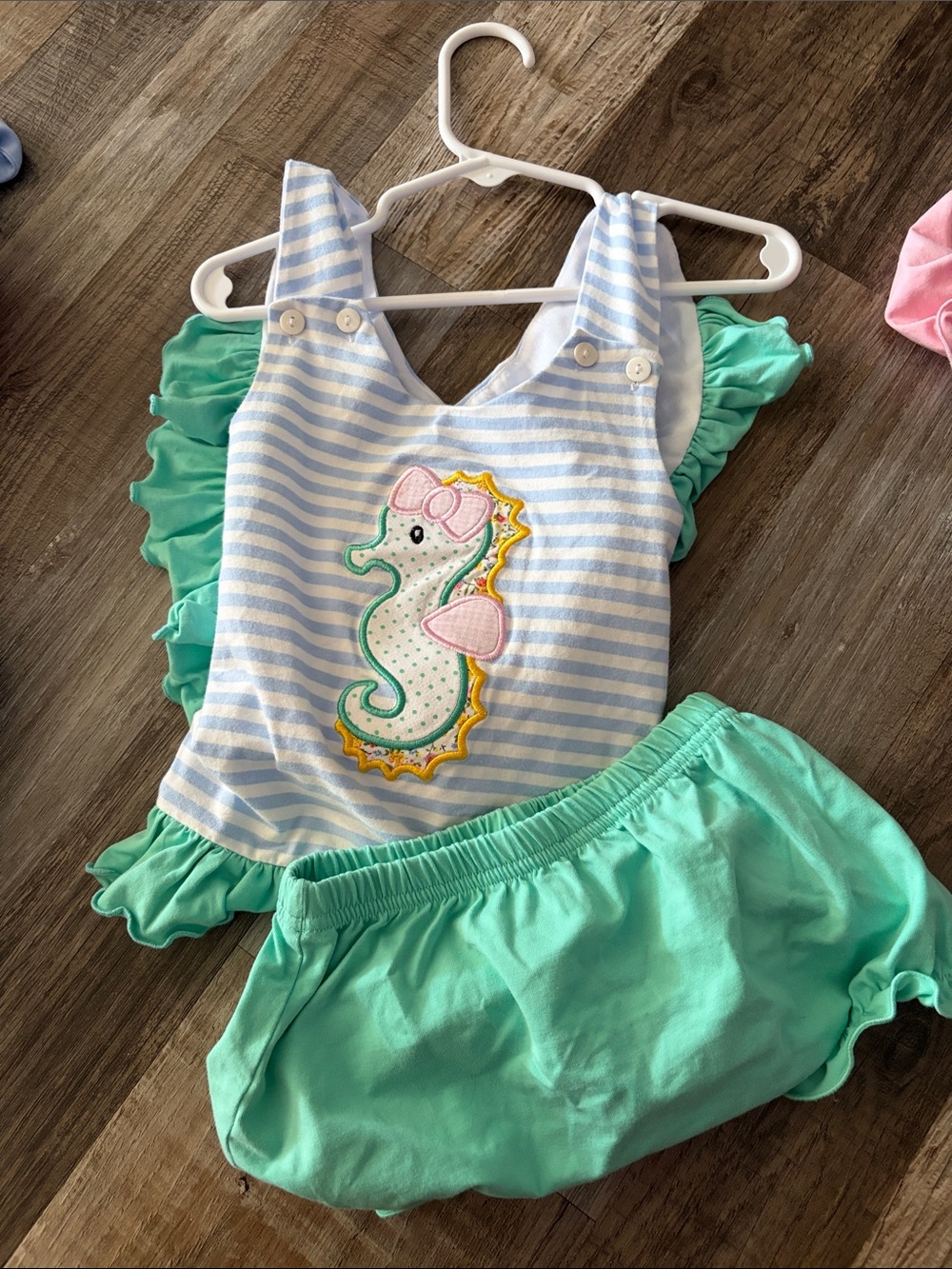 Kids Mint Green Stripe Seahorse Matching Set - Brand Unknown
